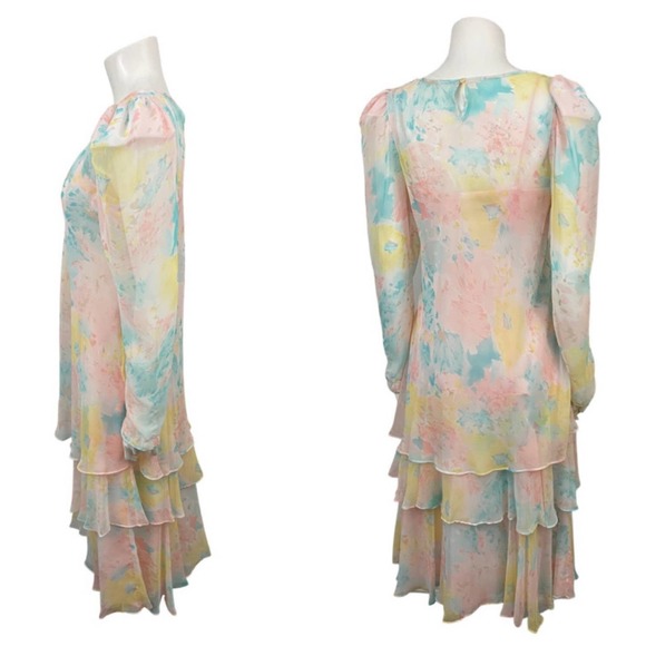 Vintage Pastel Layered Slip Dress with Sheer Top / Women's Small - Picture 2 of 4